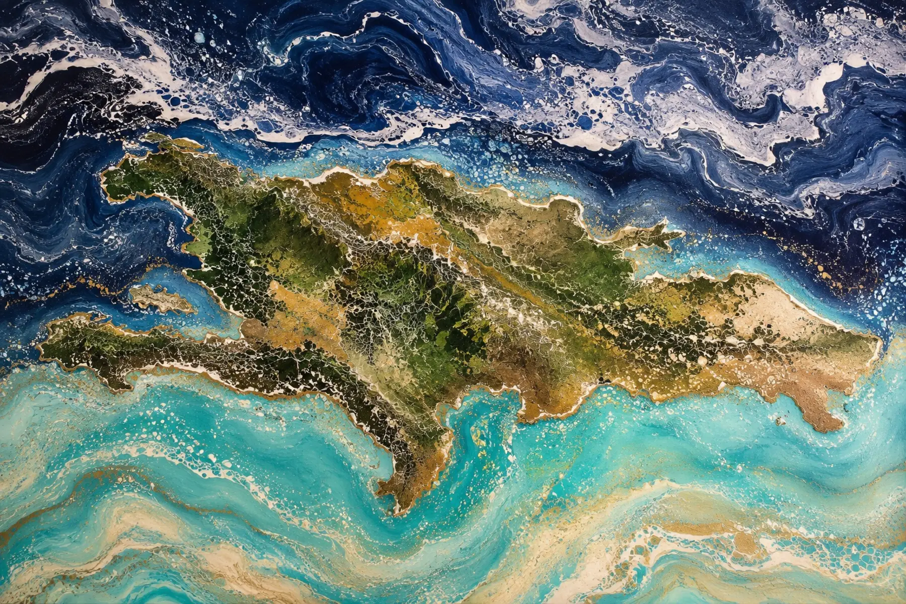 Stylized map of Hispaniola